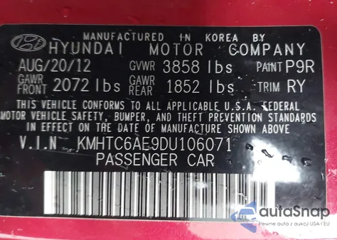 2013 Hyundai Veloster Turbo W/Black from USA, damaged, VIN KMHTC6AE9DU106071